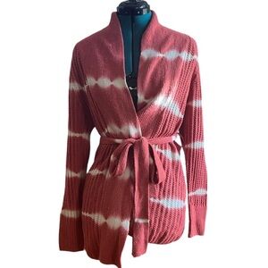 Knititude Red/ White V Neck Waist Tie Knitted Cardigan VV